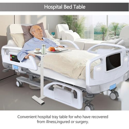 BeGyoku Overbed Table,Over The Bed Table with Hidden Wheels&Cup Holder,Adjustable Bedside Table and Rolling Table Tray&Laptop Cart,Hospital Table Over Bed for Home Use (White) - color: White