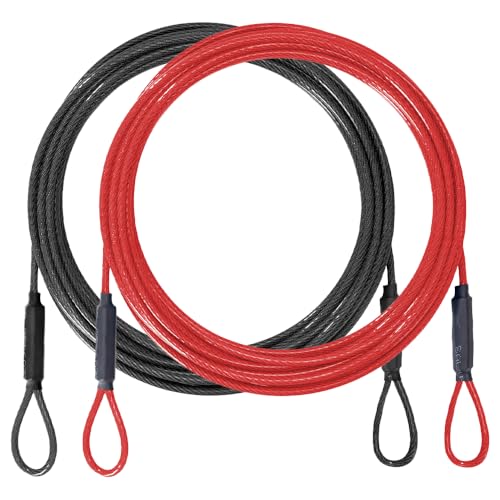 3.3mm (1/8 Inch) Outdoor Travel Security Cable-3/4/6/10/15/20/30ft Luggage Lock Safety Wire Flexible Steel Wire Rope with Double Loop Safety for Luggage, Bike, Lock (Balck+Red, 6ft-(2Pack) - color: Balck+Red, size: 6ft-(2Pack）