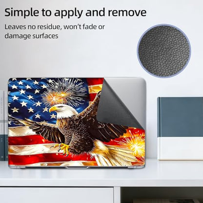 Aesthetic Laptop Skin Sticker, Eagle with US Flag & Fireworks Waterproof Vinyl Laptop Decal, Removable Bubble Free, Reusable Protective Cover for 13 14 15 15.6 Inch - color: Eagle with US Flag & Fireworks