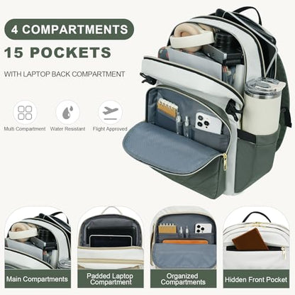 VANKEAN Laptop Backpack for Women (Beige-Army Green, 17.3 Inch) - color: Beige-army Green, size: 17.3 Inch