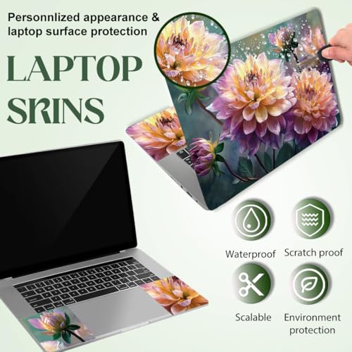 SUPERDANT Laptop Skin Sticker Laptop Decals Dahlia Flower Personalized Universal Notebook Computer Wrap Vinyl Skin Stickers Cover Art Decal Removable 12-15.6 Inch Waterproof Scratch-Resistant Gifts - style: Dahlia