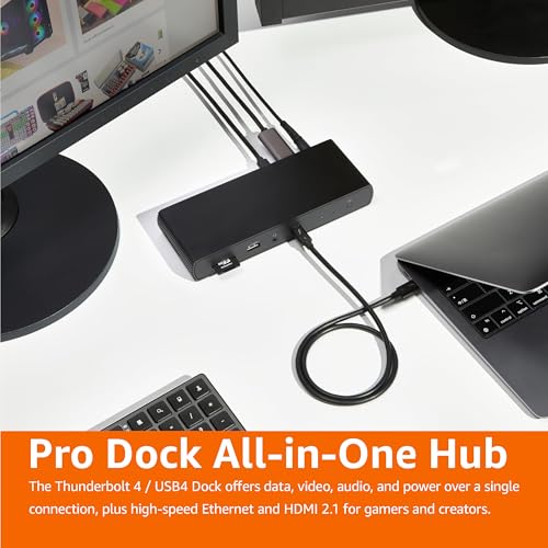 Amazon Basics Thunderbolt 4 Pro Docking Station, Dual 4K Monitor Support, 8K Display, 2xTBT4, 1xHDMI2.1, 3xUSB A 3.1, RJ45 Ethernet, Black, 7.86 x 2.95 x 1.23 inches - size: 7.86 x 2.95 x 1.23 inches