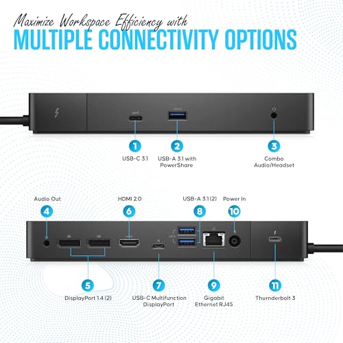 Dell WD19TB Thunderbolt Dock - 1 Year Warranty - Dell Docking Station Dual Monitor USB C with 180W, HDMI & DisplayPort Cable - Docking Station for Laptop & Computer (Renewed) | Dual 4K via 2×DP 1.4 & HDMI 2.0, USB-C & 3×USB-A, Thunderbolt 3, Gigabit Ether