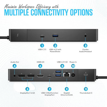 Dell WD19TB Thunderbolt Dock - 1 Year Warranty - Dell Docking Station Dual Monitor USB C with 180W, HDMI & DisplayPort Cable - Docking Station for Laptop & Computer (Renewed) | Dual 4K via 2×DP 1.4 & HDMI 2.0, USB-C & 3×USB-A, Thunderbolt 3, Gigabit Ether