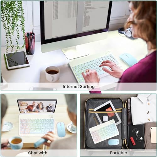 Bluetooth Keyboard and Mouse Combo for iPad - Rechargeable Wireless Keyboard & Mouse with 7-Color Backlit Compatible with iPad 9th/8th Gen, iPad Pro/Air/Mini, iPhone14/13/12 Pro,(10 inch Blue) - color: blue