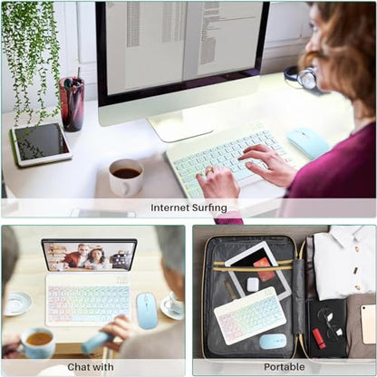 Bluetooth Keyboard and Mouse Combo for iPad - Rechargeable Wireless Keyboard & Mouse with 7-Color Backlit Compatible with iPad 9th/8th Gen, iPad Pro/Air/Mini, iPhone14/13/12 Pro,(10 inch Blue) - color: blue