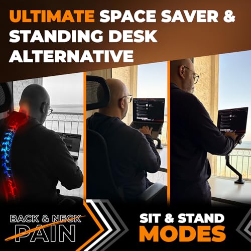 Elevate Pro - Heavy-Duty Standing Laptop Mount for Desk (11"-17.3" - max. 26lbs) Fully Adjustable Gas Spring Arm Stand - Clamp & Grommet Base - Steel Plates for Desk Protection & Stability