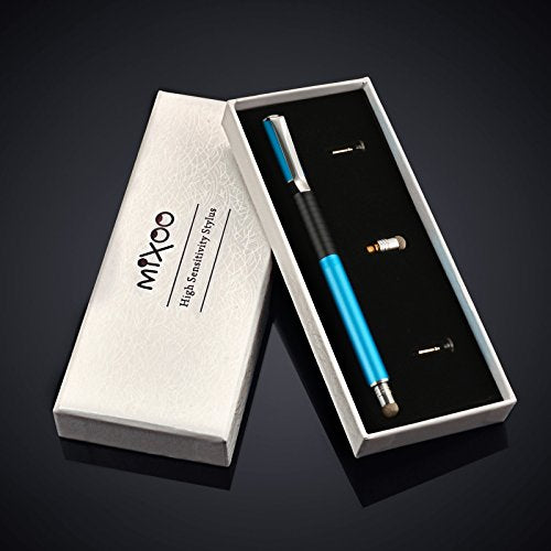 Mixoo 2-in-1 High Precision Stylus (Disc & Fiber Tips 2 in 1 Series), Extra with 3 Replaceable Tips, Compatible with Capacitive Touch Screen Devices (Blue) - color: Blue