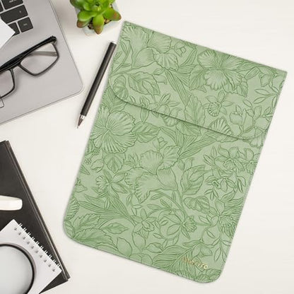 MOSISO Laptop Case 13.3 inch, 13-13.3 inch Laptop Sleeve with Small Bag | Compatible with MacBook Neo 13 A18 Pro A3404/Air 13/Pro 13/Pro 14 M5 M4 M3 M2 M1,Embossed Hibiscus PU Leather Case,Sage Green - color: Sage Green, size: 13.3 inch