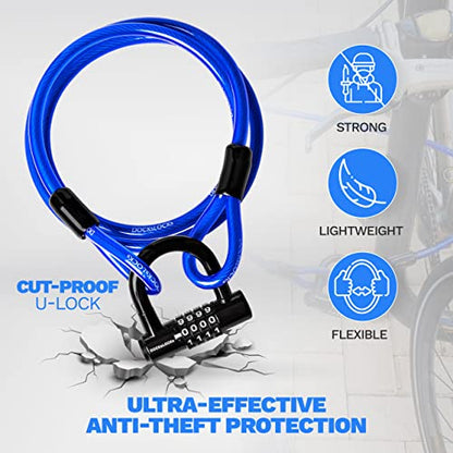 DocksLocks Security Cable Lock Set (5' to 25') Looped Ends, Weatherproof, Keyless Compact U-Lock with Combination, Anti-Theft for Bikes Equipment 10ft - size: 10ft
