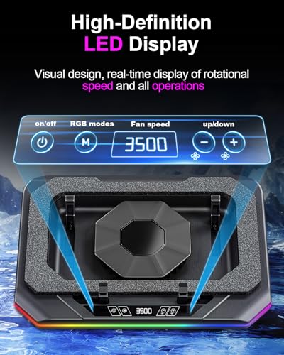 MOUNT PRO Gaming Laptop Cooling Pad, RGB Laptop Cooler Stand with Powerful Turbofan (3500 RPM), Height Adjustable Laptop Fan Cooling Pad for 13-19 Inches Notebook, with Sealed Foam, Touch Control