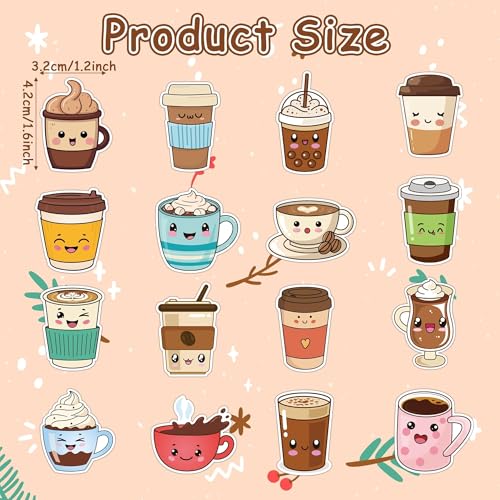Haooryx Cute Coffee Sticker Rolls - 1000Pcs Bubble Milk Tea Coffee Latte Cup Sticker 2 Rolls Self Adhesive Waterproof Vinyl Water Bottle Laptop Junk Journal Birthday Party Favor Easter Basket Stuffers - style: Cute Coffee