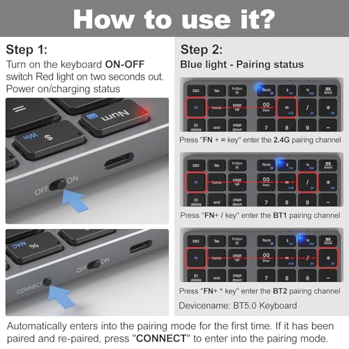 MOFII Number Pad for Laptop - Bluetooth Gray Wireless Numeric Keypad 35 Keys USB-C Rechargeable Numpad, Accounting Portable Financial Data 10 Key for Laptop/PC/Desktop/Notebook/Surface Pro - color: Dark grey