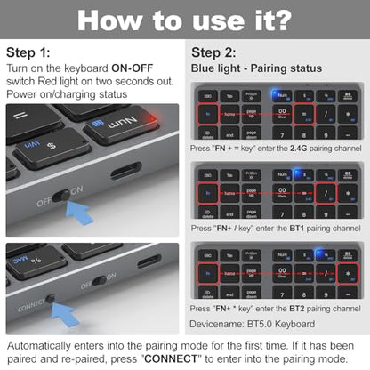 MOFII Number Pad for Laptop - Bluetooth Gray Wireless Numeric Keypad 35 Keys USB-C Rechargeable Numpad, Accounting Portable Financial Data 10 Key for Laptop/PC/Desktop/Notebook/Surface Pro - color: Dark grey