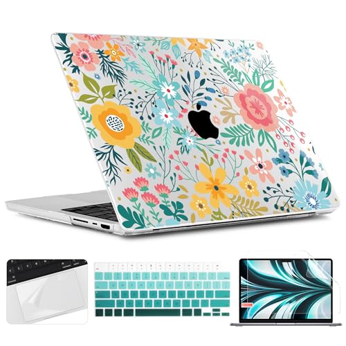 TWOLSKOO Compatible with MacBook Pro 14 inch Case 2023 2022 2021 Release M2 A2779 M1 A2442 Pro/Max Chip with Touch ID, Plastic Hard Shell Case & Keyboard Cover & Screen Protector, Abstract Flower - color: Abstract Flower