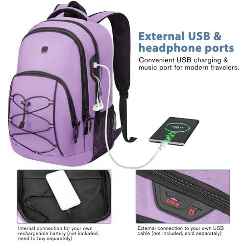 Goloni Travel Backpack, 17 Inch Laptop Backpack for Men Women, Business Backpack with Luggage Strap,Purple - color: Purple
