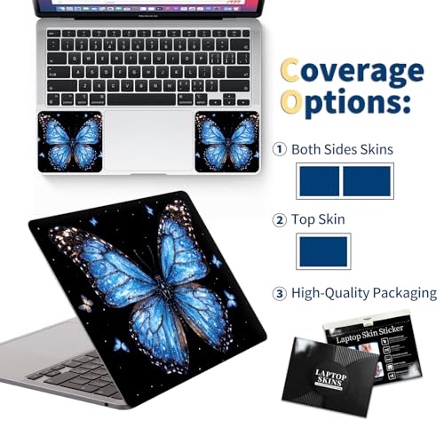 Universal Laptop Skin for 13-16 Inch Laptops,Vinyl Protective Sticker Decal,Easy DIY Trim-to-Fit for HP/Dell/MacBook,Bubble-Free & Removable,Blue Butterfly - color: Blue Butterfly