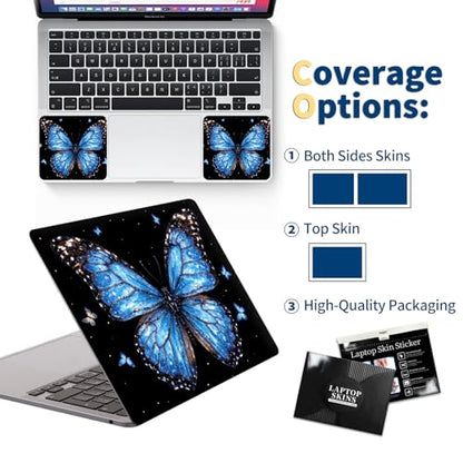 Universal Laptop Skin for 13-16 Inch Laptops,Vinyl Protective Sticker Decal,Easy DIY Trim-to-Fit for HP/Dell/MacBook,Bubble-Free & Removable,Blue Butterfly - color: Blue Butterfly