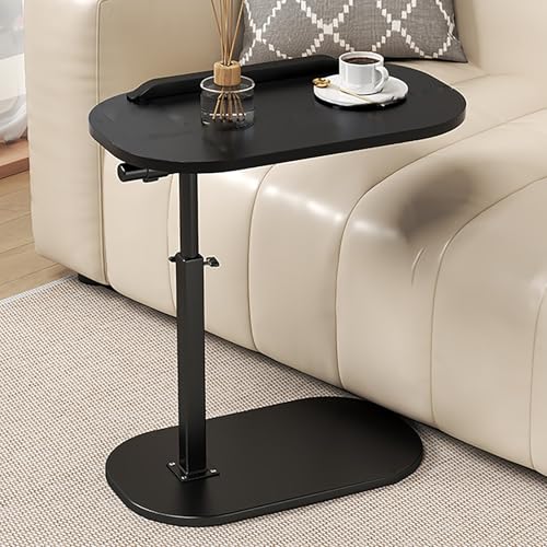 C Table End Table Adjustable Height,Round Recliner Side Table,360°Swivel Bathtub Tray Table Withthick Metal Bracket,Small Coffee Tabl,Modern Bedside Table,for Sofa/Bed/Bathtub(Black) - color: Black