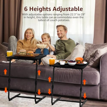 Adjustable TV Tray Black Dinner - Folding Trays for Eating On Couch Wooden Tables Mate Stand Foldable Desk with Cup Holder Portable - color: Black