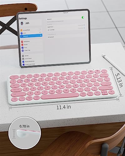 Mini Bluetooth Keyboard, Low Profile Quiet Keys (Pink White) | 78-Key Round Keycaps, Multi-Device Connection for iPad, Tablet, Laptop, PC, Mac - color: PINK WHITE
