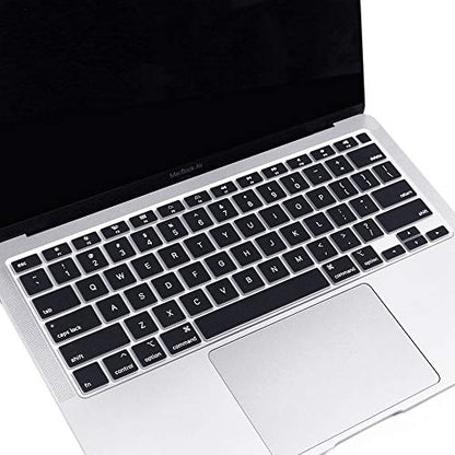 ProElife Ultra Thin Keyboard Cover Skin for 2021-2020 MacBook Air 13 Inch Model A2337 Apple M1 Chip A2179 (U.S Layout) with Touch ID Accessories Keyboard Silicone Protective Skin (Black) | Black, U.S Layout, Non-interference Design for ID Key, Dust-proof,