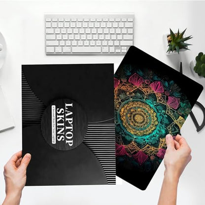 Universal Laptop Skin Sticker with 2 Wrist Pad Skins, Waterproof Scratch Resistant Vinyl Laptop Cover Decal, Cut to Fit for 11–15.6 Inch MacBook HP Dell Lenovo, Mandala - color: Mandalas