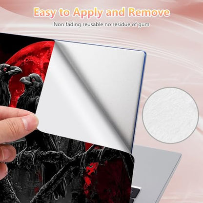 Laptop Skin Sticker Decal 12" 13" 13.3" 14" 15" 15.6",Waterproof Scratch Resistant Vinyl,Reusable Easy to Apply,for MacBook HP Dell Notebooks Netbooks Laptop,2 Wrist Pads,Black Crow Moon - color: Black Crow Moon