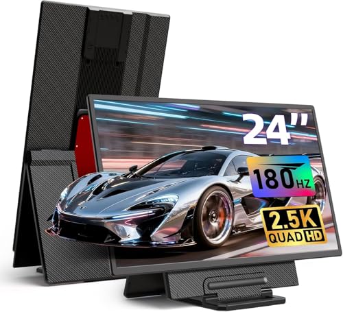 23.8" 2.5K 180Hz Portable Monitor - QHD Laptop Screen Extender 112% sRGB Wide Color HDR HDMI USB C Travel External Display with Stand Gaming Monitor for Computer PC Phone Game Console - size: 24"