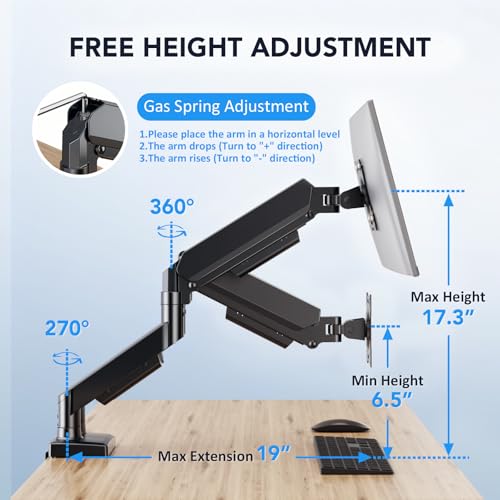 Dual Monitor Stand, Adjustable Monitor Desk Mount for 17″–32″ Computer Screens, Full Motion VESA 75x75/100x100 with C-Clamp & Grommet Aluminum Base, Each Arm Holds 4.4 to 20 lbs AX09DB201 - size: Dual monitor arm