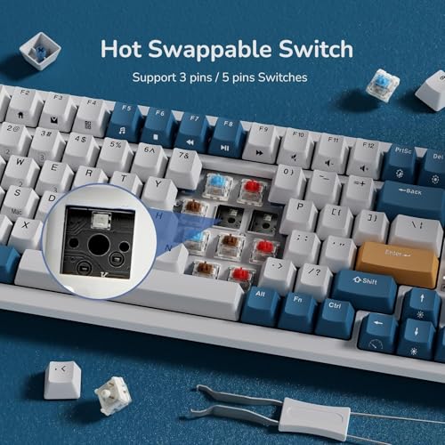 RK ROYAL KLUDGE RK98 Wireless Mechanical Keyboard, Triple Mode 2.4G/BT5.1/USB-C Custom Switches Keyboard with Number Pad, Pre-lubed Linear Switches RGB Backlit Gaming Keyboard, Software Support - color: White, size: Hot Swap Red Switch