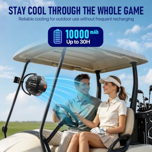 8-Inch Rechargeable Clip on Fan, 10000mAh Portable Camping Fan with LED Light, 9-Speed Ultra Quiet Airflow, 30H Runtime, 360° Rotating Desk Fan for Golf Cart, Bedroom, Office, Dorm, Black - color: Black