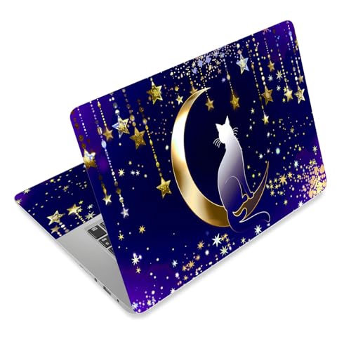 Laptop Skin Sticker Decal for 12 13 13.3 14 15 15.6 in, Universal Vinyl Waterresistant Protector Cover for Notebook PC Netbook, Computer Decor for Women Girls Cat on Moonlight - color: Cat on Moonlight