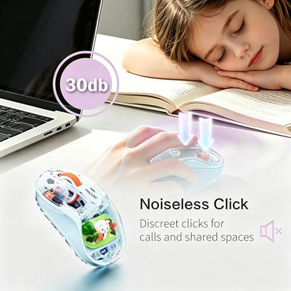 FMOUSE Cute Transparent Mouse, Tri-Mode Wireless, Rechargeable, Blue | USB-A & USB-C Receivers | 2.4G & Dual Bluetooth | Rabbit Figurine | Silent Click | RGB | For MAC, iPad, Laptop - color: Blue