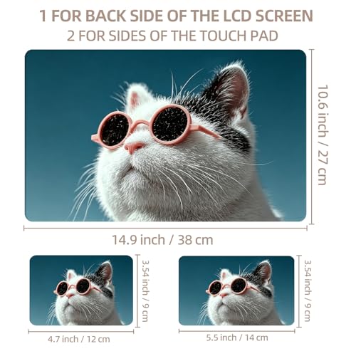 Universal Laptop Skin Sticker for 12/13/14/15.6 Inch Laptops, Reusable Vinyl Laptop Decal Cover, Waterproof Scratch Resistant Notebook Skin with 2 Wrist Pads,Cool Cat with Pink Sunglasses - color: Cool Cat with Pink Sunglasses