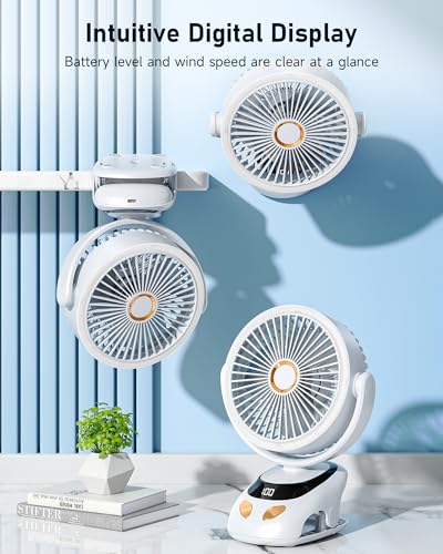PILSAMAS Clip on Fan Rechargeable, 10000mAh LED Desk Fan with Clamp | Durable ABS plastic shell, Solid metal spring clamp, Great for stroller, Office desk, Camping tent, Treadmill