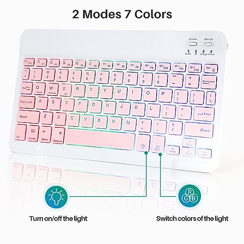 Bluetooth Keyboard and Mouse Combo for iPad - Rechargeable Wireless Keyboard & Mouse with 7-Color Backlit Compatible with iPad 9th/8th Gen, iPad Pro/Air/Mini, iPhone14/13/12 Pro,(10 inch Pink) - color: pink