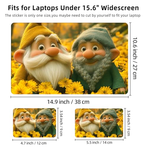 Aesthetic Laptop Skin Cover,12-15.6 Inch Universal Vinyl Sticker Decal,Gnomes in Flowers Waterproof Scratch-Resistant Notebook Wrap,Removable Residue-Free Protector - color: Gnomes In Flowers