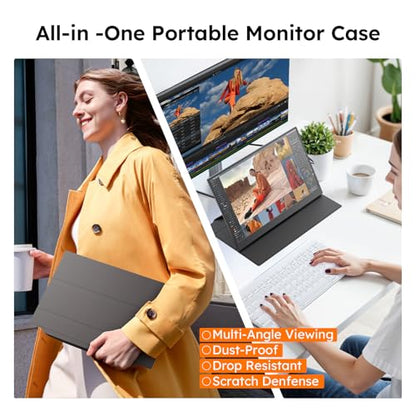 15.6" Portable Monitor with Smart Cover, FHD 1080P IPS Travel Monitor for Laptop, Built-in Speaker& Stand, USB-C&Mini HDMI Screen Extender for Laptop Mac PC Phone Xbox PS4/5 Switch with Stand Case - style: 15.6 CASE