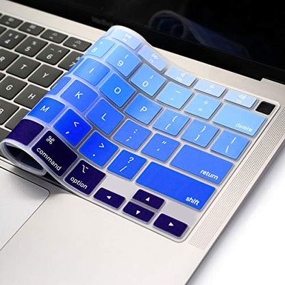 ProElife Keyboard Cover for MacBook Air 13-Inch with Touch ID A2337 M1 | Ombre Blue, U.S. Layout, Non-interference Design for ID Key, Dust-Resistant, Silicone Protective Skin, Washable & Reusable - color: Ombre Blue