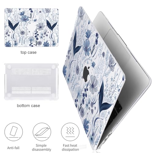 Compatible with MacBook Air 13 inch Case M5 2026 2025-2022 A3449 M4 A3240 M3 A3113 M2 A2681, Plastic Hard Shell Cover for MacBook Air 13.6 inch M5 Case+Keyboard Skin, Navy Blue Wild Flowers - color: Navy Blue Wild Flowers