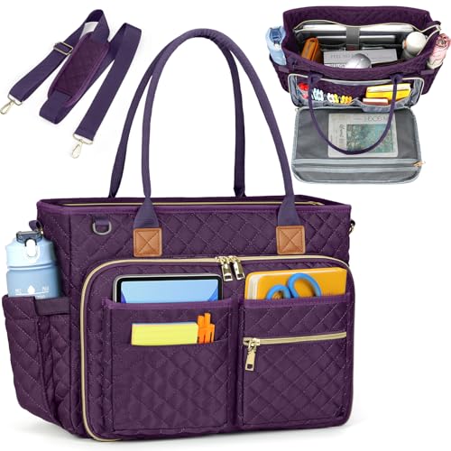 RAINSMORE Teacher Tote Bag 17.3 inch Laptop Bag for Women Work Bags Laptop Tote Nurse Bag Professional Computer Messenger with Insulated Pocket, Laptop Briefcase for Office, College, Dark Purple - color: Dark Purple, size: 17.3 inch