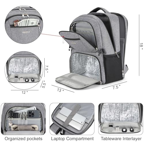 Insulated Lunch Backpack Fit 17" Laptop with Cooler Compartment | 2 In 1 Work Backpack with Lunch Box, Lunch Compartment, Water-Resistant, Lightweight, College Couputer Bag, Men & Women - color: Gray
