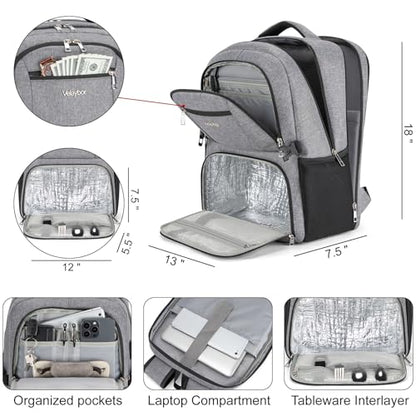 Insulated Lunch Backpack Fit 17" Laptop with Cooler Compartment | 2 In 1 Work Backpack with Lunch Box, Lunch Compartment, Water-Resistant, Lightweight, College Couputer Bag, Men & Women - color: Gray