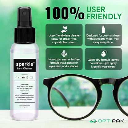 Sparkle Anti-Reflective Lens Cleaner Spray with Microfiber Cloth for Eyeglasses, Sunglasses, Lenses, Screens, Tablets & Binoculars - Ammonia Free And Streak Free (Black/8oz 1Pk)