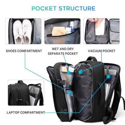 BANGE Backpack with Anti-Theft Vacuum Compression Travel Backpack,Expandable Backpacks with Pump for Airplanes - color: Black