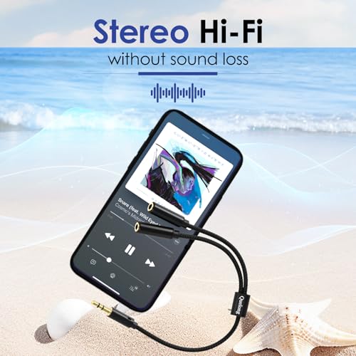 1Pcs Headphone Splitter, Dual Headphone Nylon Braided Extension Cable, Hi-Fi Audios Stereo Y Splitter 3.5mm 2 Female 1 Male, Suitable for Phones, PS4, Amplifiers, Smartphones, Tablets,etc.