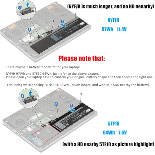 NYFJH Laptop Battery 11.4V 97Wh 8070mAh Replacement for Dell Precision 7530 7730 7540 7740 Series Notebook 5TF10 0WMRC 00WMRC GW0K9 0GW0K9 - size: 13.06*3.07*0.38 inch NYFJH