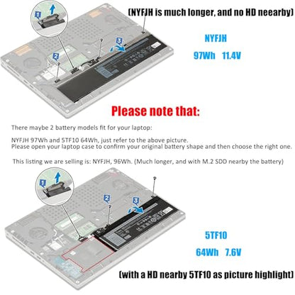 NYFJH Laptop Battery 11.4V 97Wh 8070mAh Replacement for Dell Precision 7530 7730 7540 7740 Series Notebook 5TF10 0WMRC 00WMRC GW0K9 0GW0K9 - size: 13.06*3.07*0.38 inch NYFJH