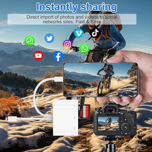 SD Card Reader for iPhone, iPad, USB C Lightning Dual Port SD Card Adapter, Memory Card Reader for Camera Adapter, Support SD, Micro SD, No App Required, Plug and Play